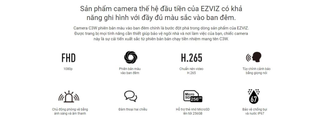 Camera Wifi 2MP EZVIZ 1080P C3W Full color (CS-CV310-A0-3C2WFRL)